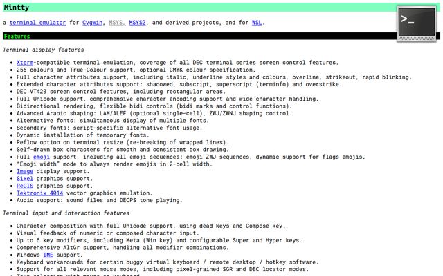 Mintty website screenshot