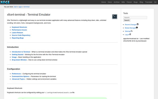 XFCE4 Terminal website screenshot